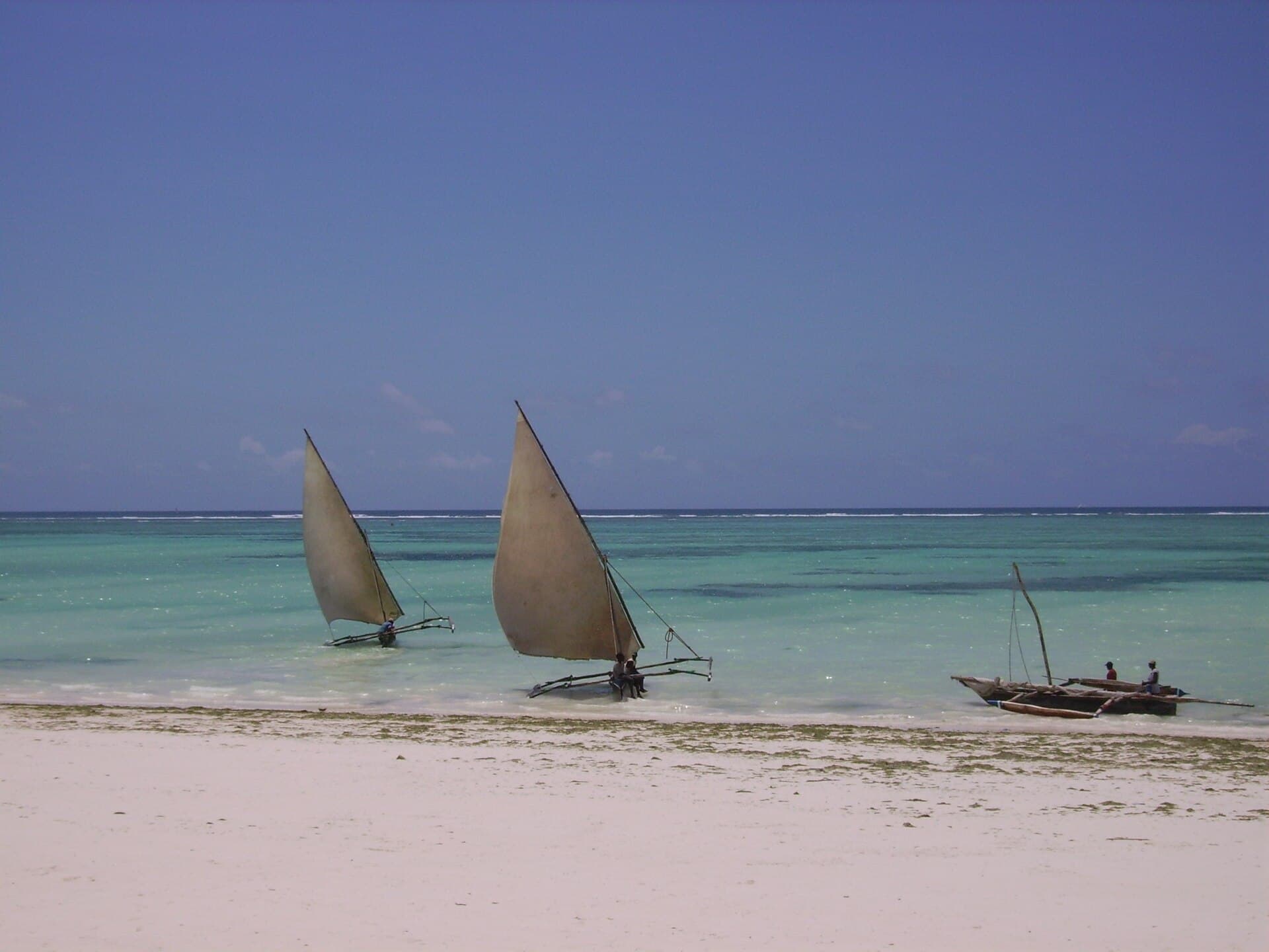 Traditional dhows on a Zanzibar beach